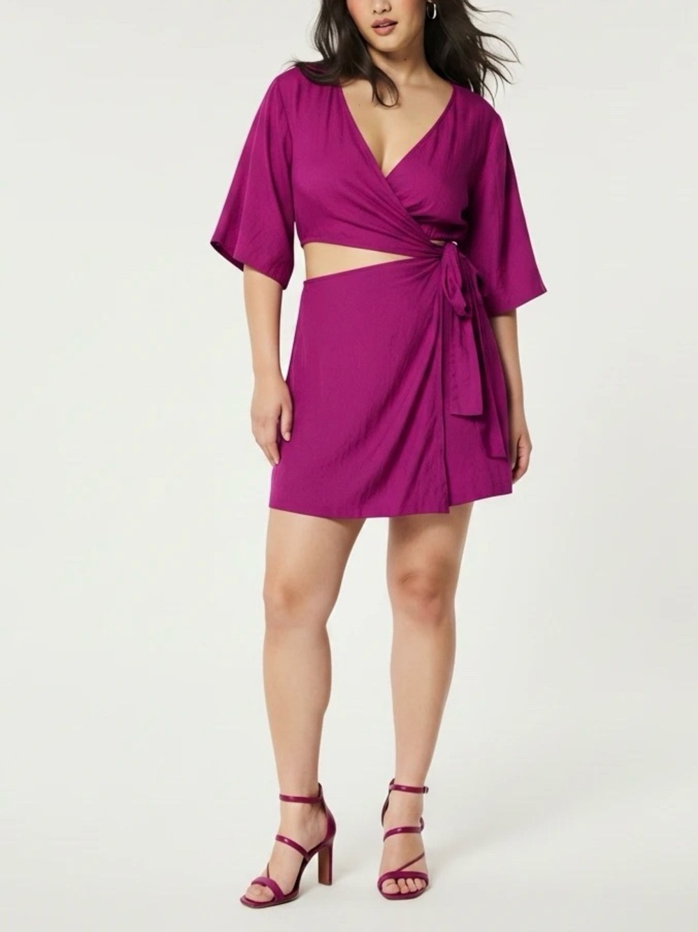 Blue Rain Magenta Cut-Out Wrap Dress